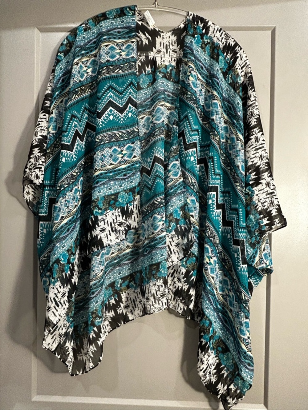 Boho Teal Aztec Print Kimono Cover-Up